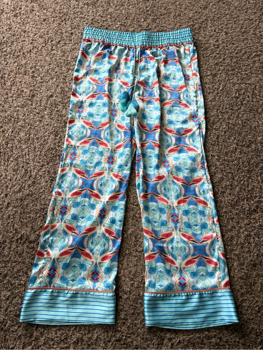 World Market Women’s L/XL Satin Geometric Pants Tassel Drawstring